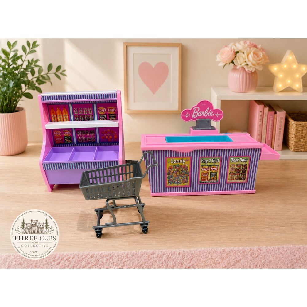 Vintage Barbie Grocery Store Supermarket Playset Register Shelf Cart Lot Mattel